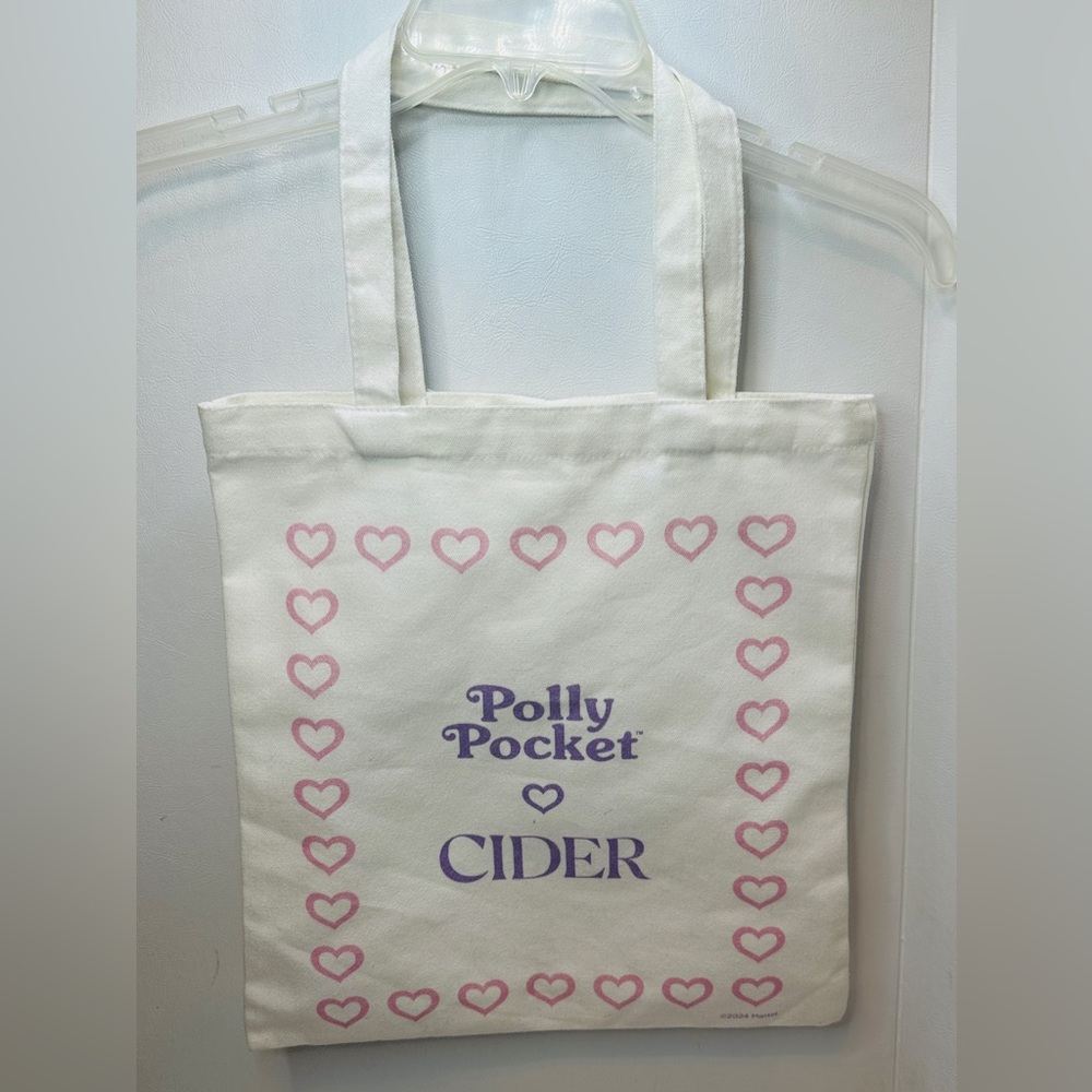 Polly Pocket X Cider Canvas Tote Bag White With Pink Hearts